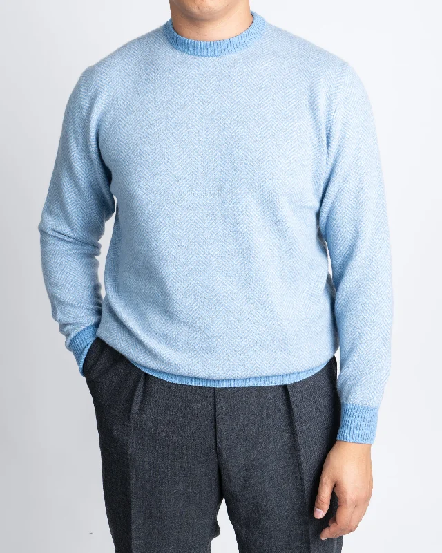 Ribbed Cuff Knit TopsUltimate Lt.Blue Cashmere Herringbone Sweater