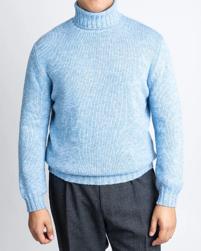 Leather-Paneled Knit TopsUltimate Lt.Blue Cashmere Rollneck Sweater