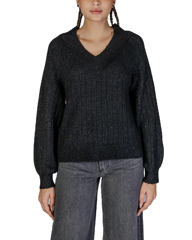 Jacqueline De Yong V-Neck Long Sleeve Plain Knitwear