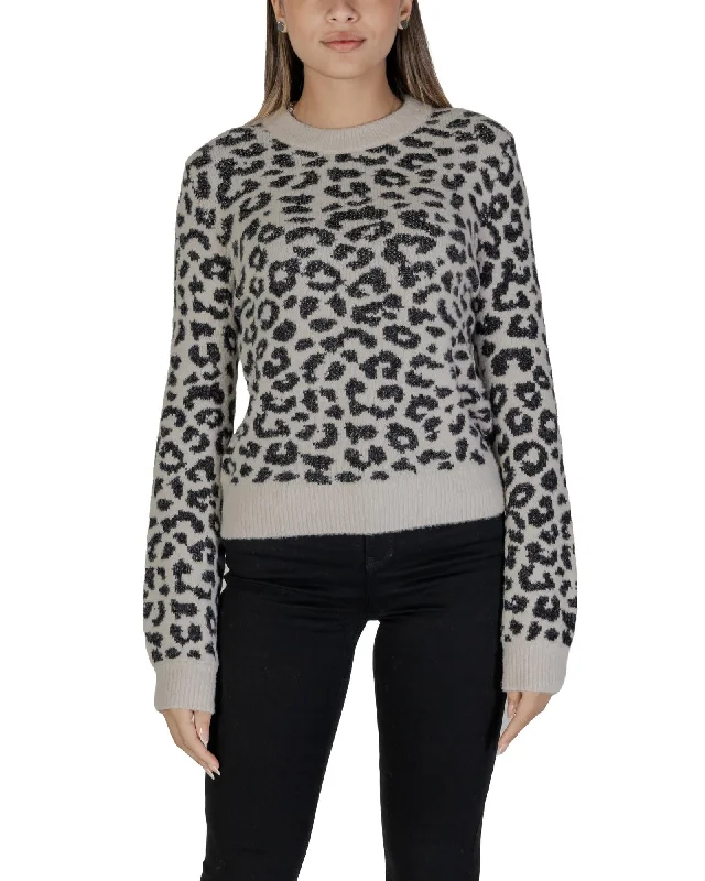 Jacqueline De Yong Leopard Pattern Long Sleeve Knitwear with Round Neck