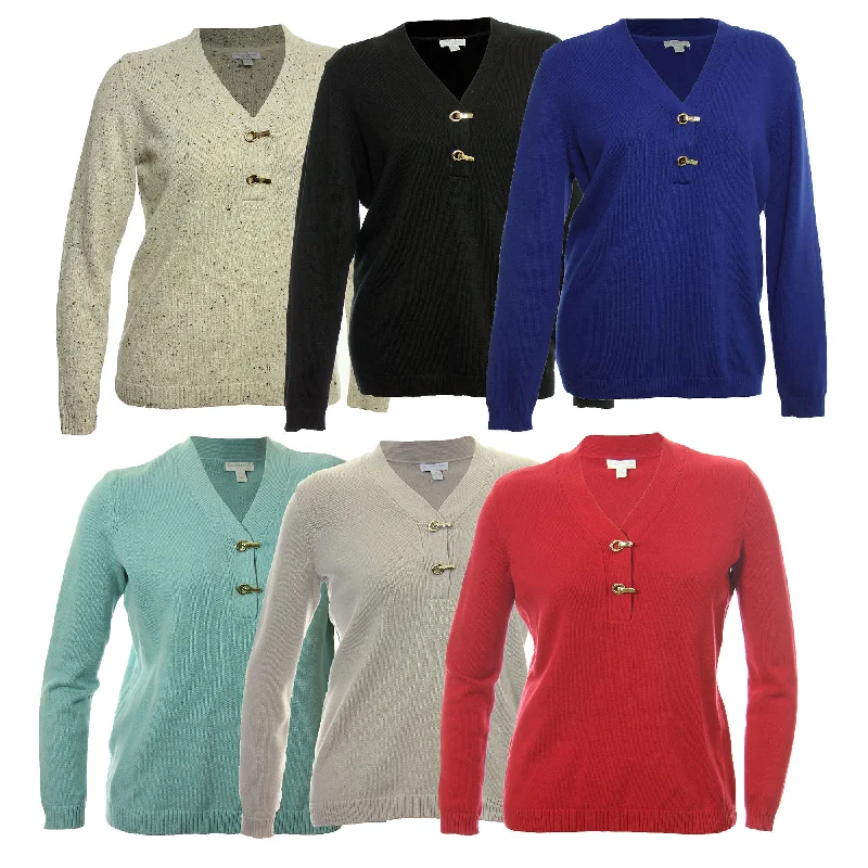 Charter Club Long Sleeve Goldtone Hardware Pull Over Henley Sweater