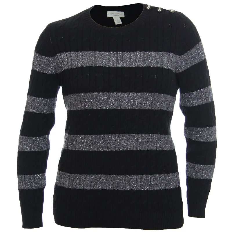 Charter Club Multi Color Striped Long Sleeve Button Detail Sweater